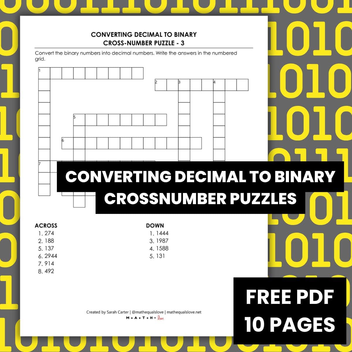 decimal to binary conversion crossnumber puzzle.