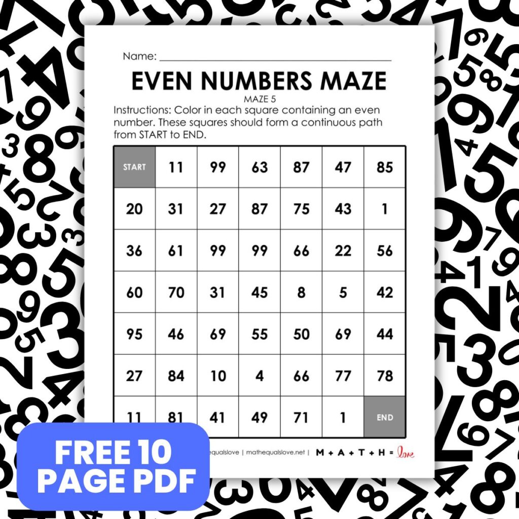 even numbers math maze worksheet free pdf.