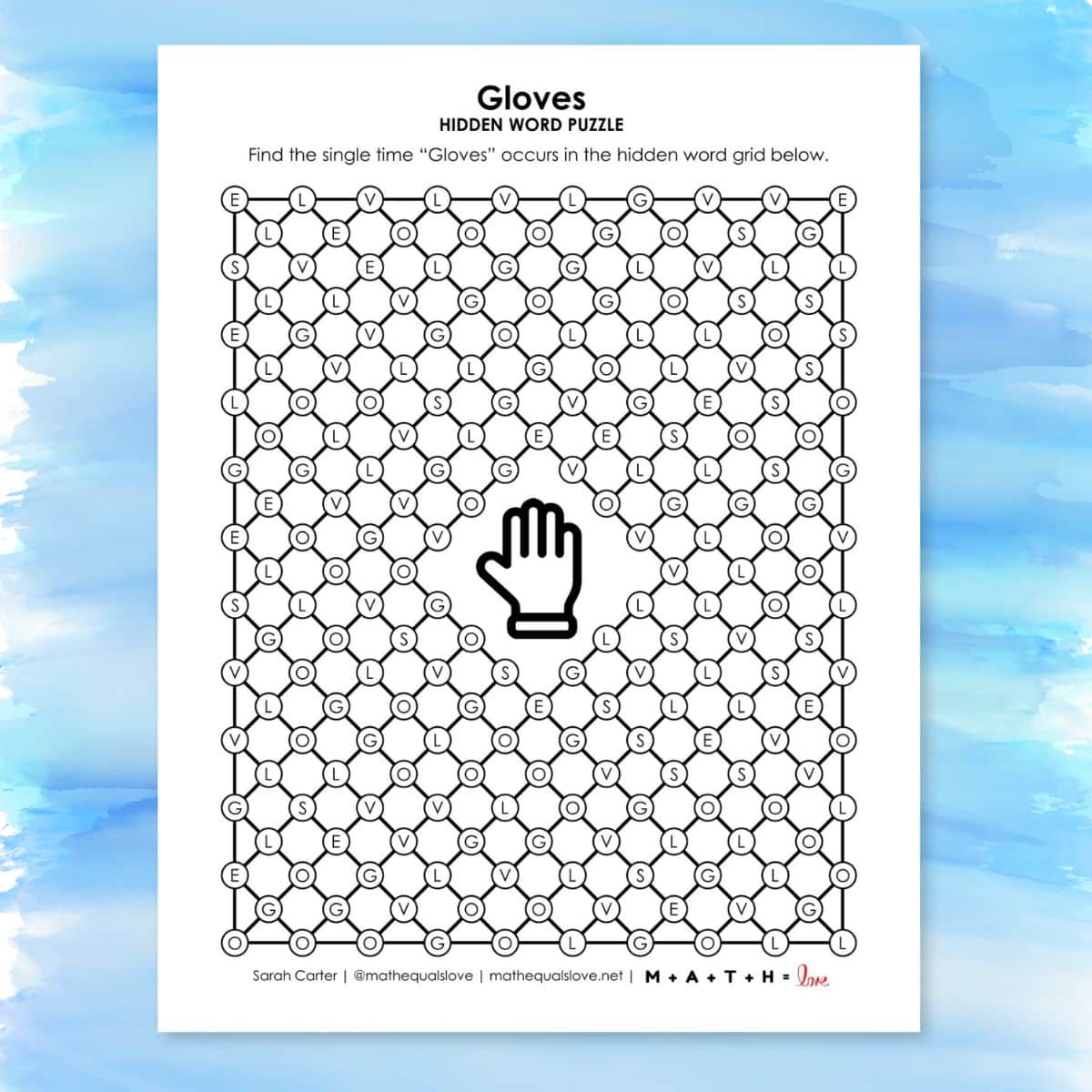 gloves hidden word puzzle.