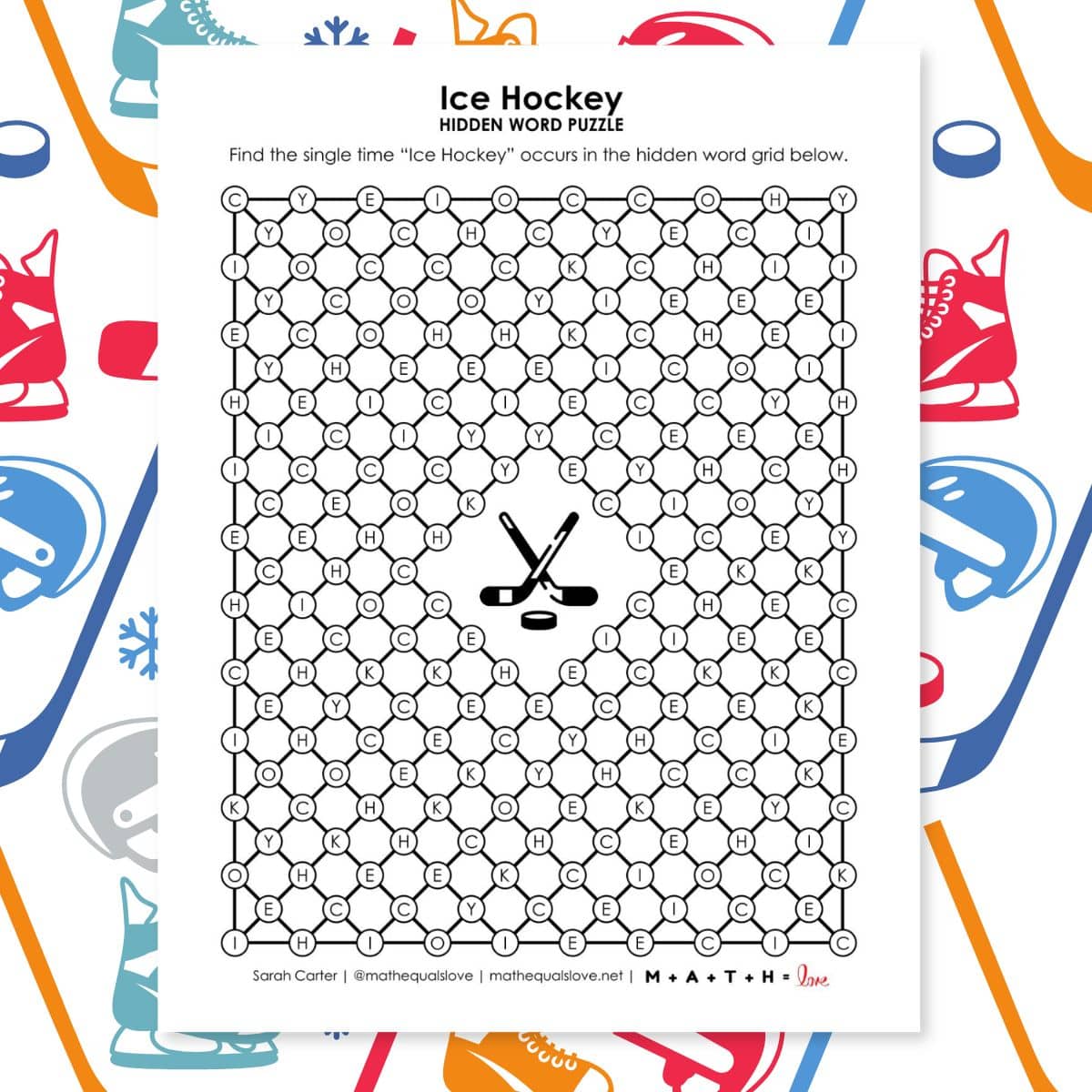 ice hockey hidden word puzzle.