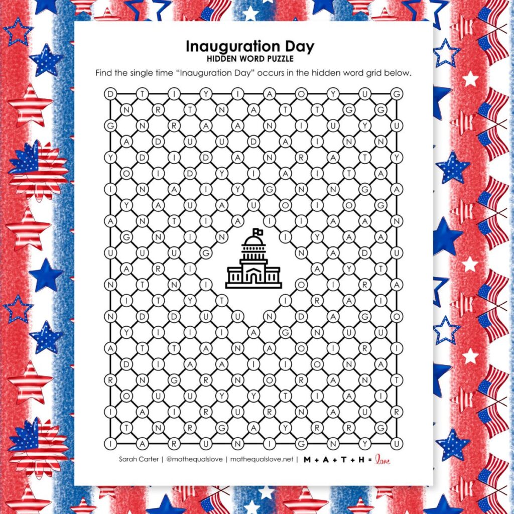 inauguration day hidden word puzzle.