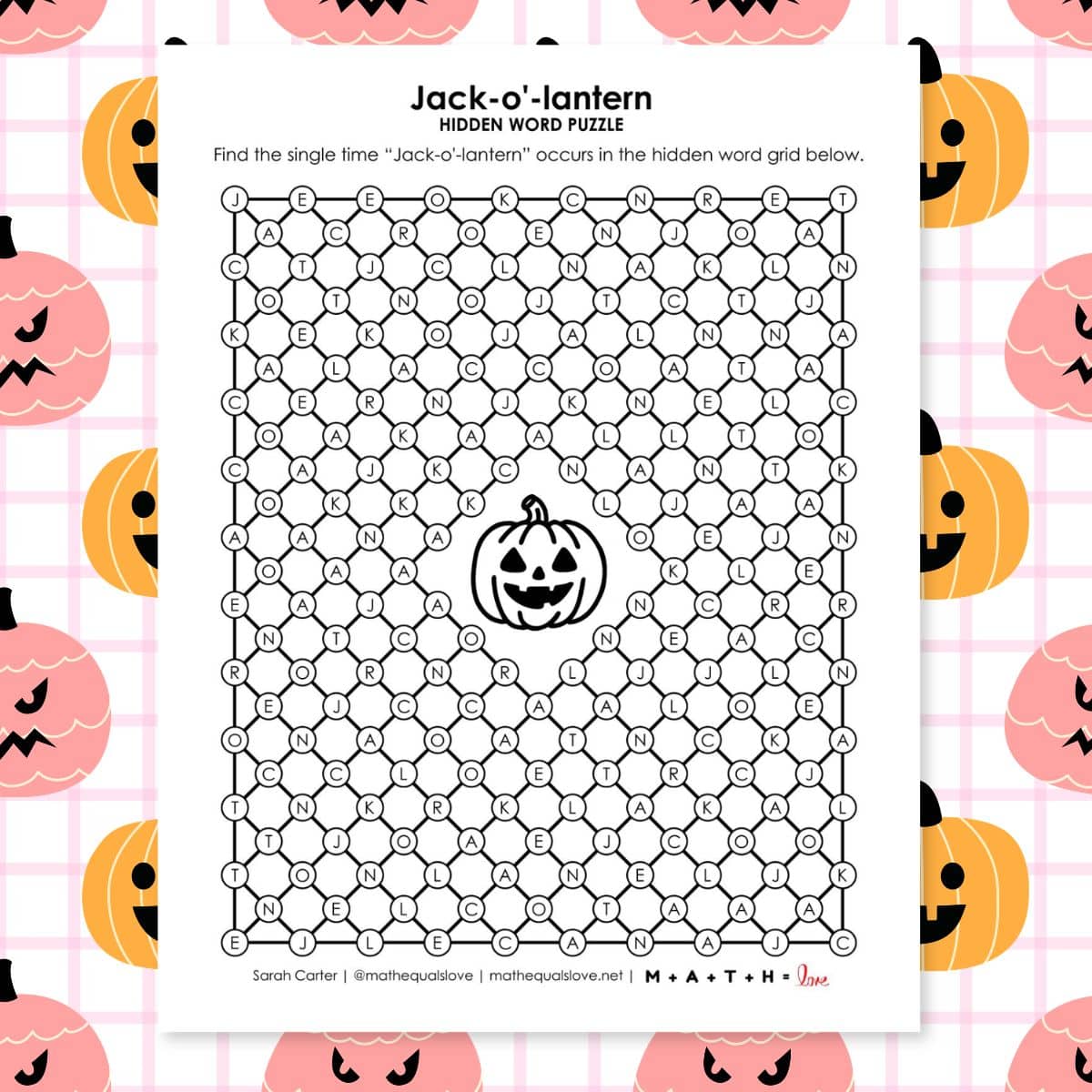 jackolantern halloween hidden word puzzle.