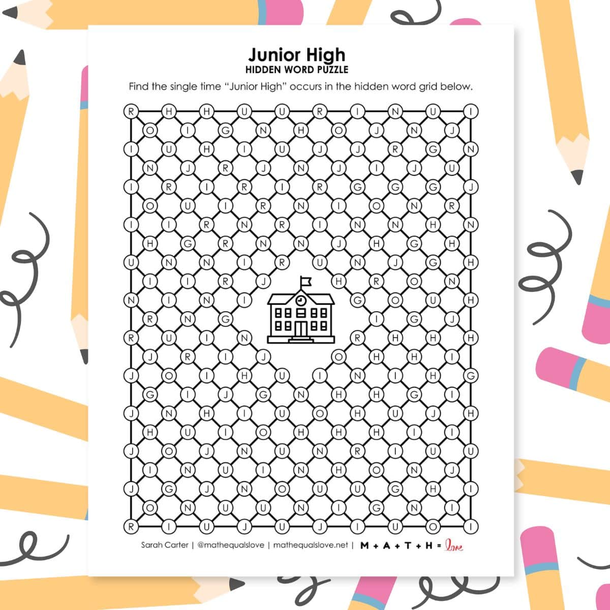 junior high hidden word puzzle.