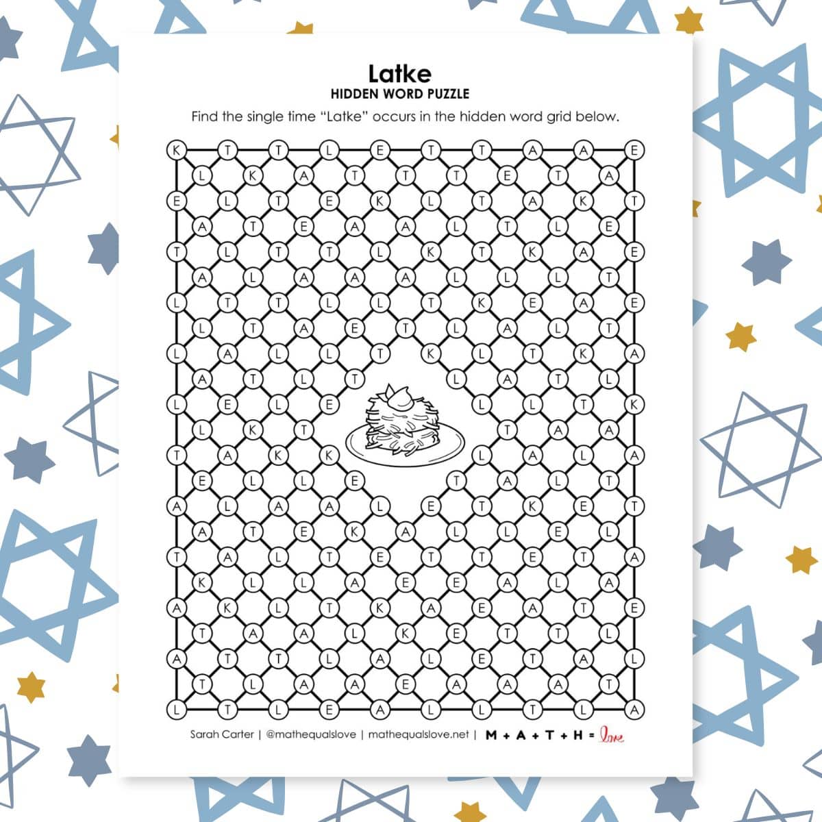 latke hidden word puzzle for hanukkah.