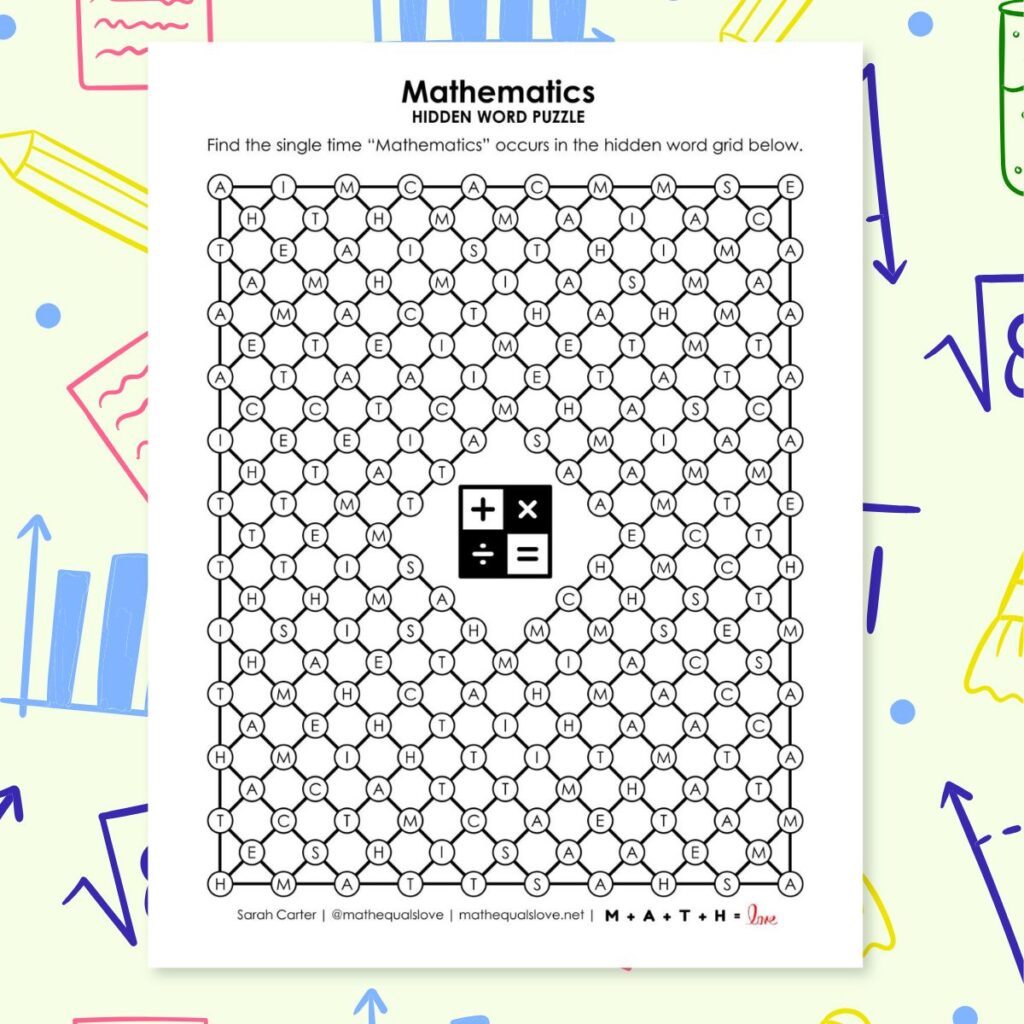 mathematics hidden word puzzle.