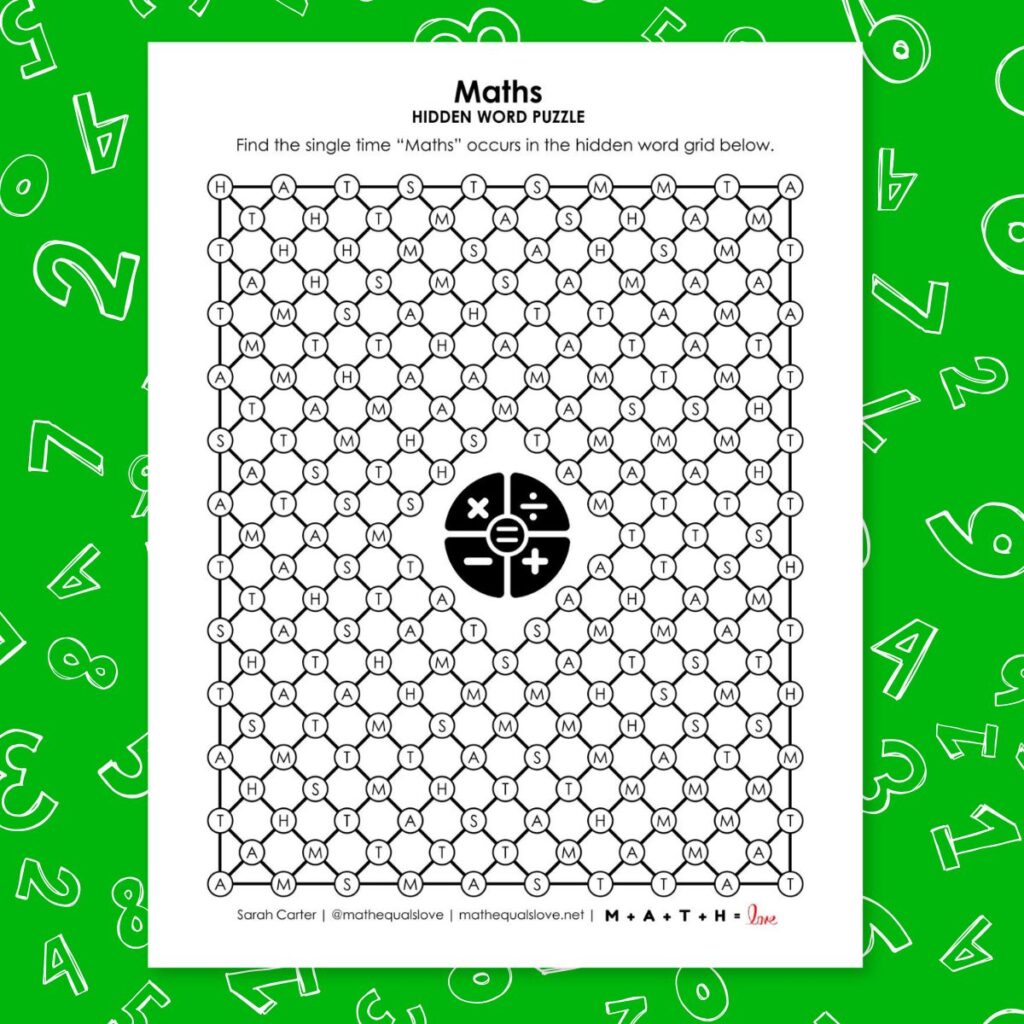 maths hidden word puzzle.
