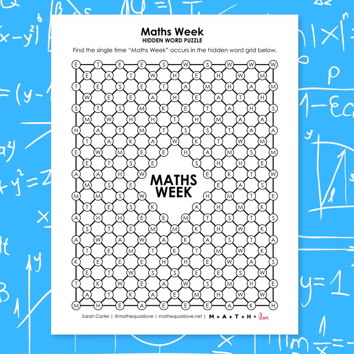 maths week hidden word puzzle.