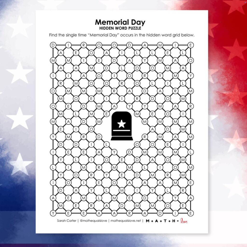 memorial day hidden word puzzle.