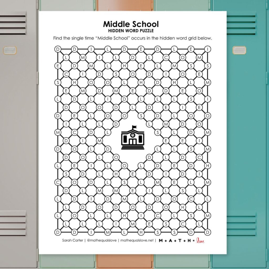 middle school hidden word puzzle.