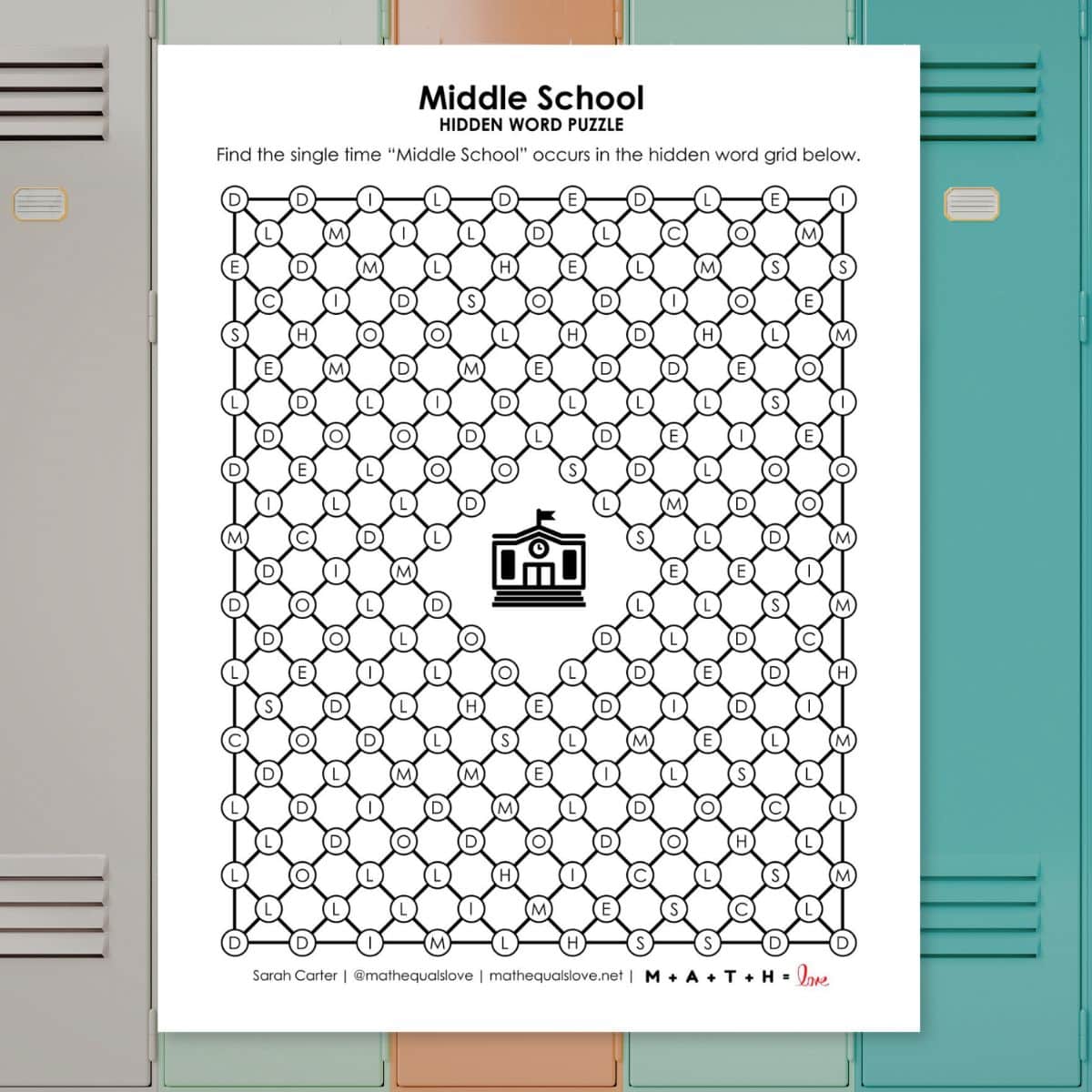 middle school hidden word puzzle.