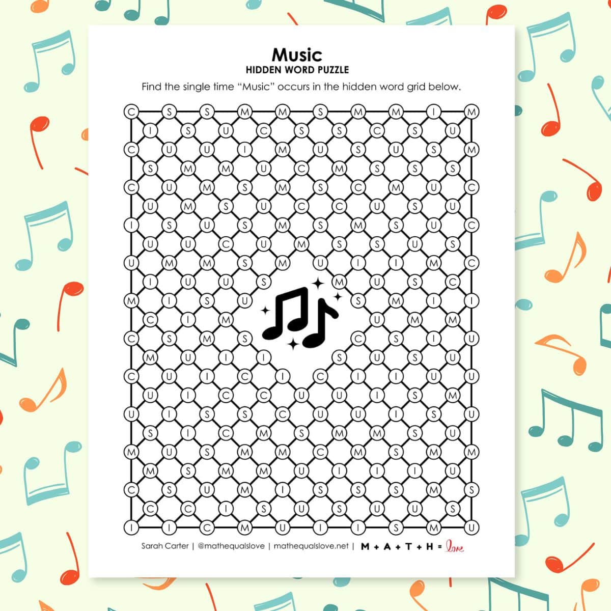 music hidden word puzzle.