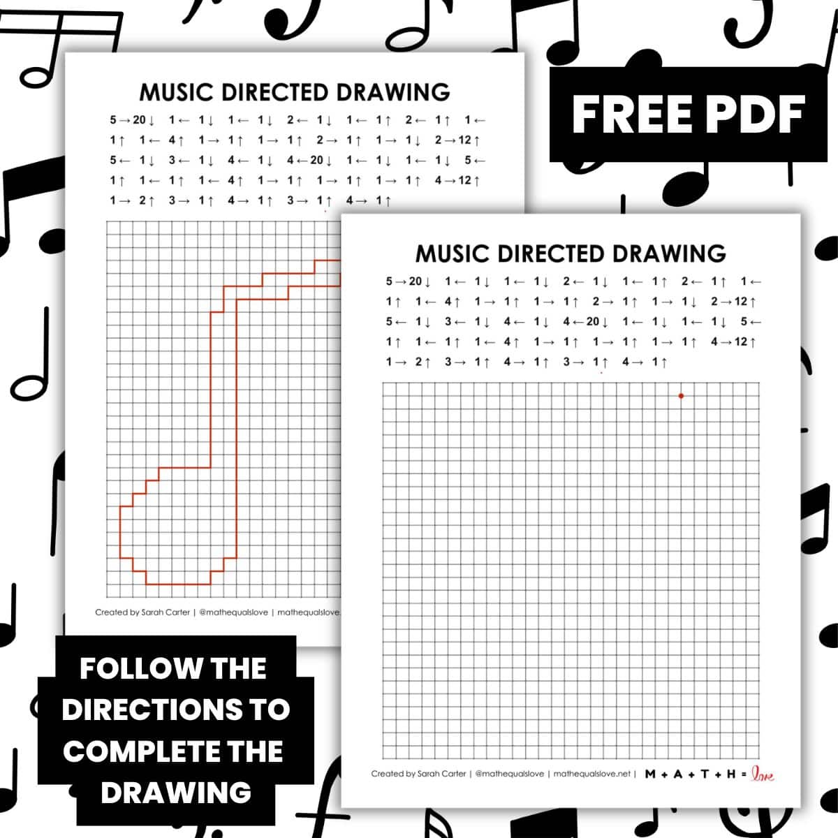 music notes directed drawing worksheet.