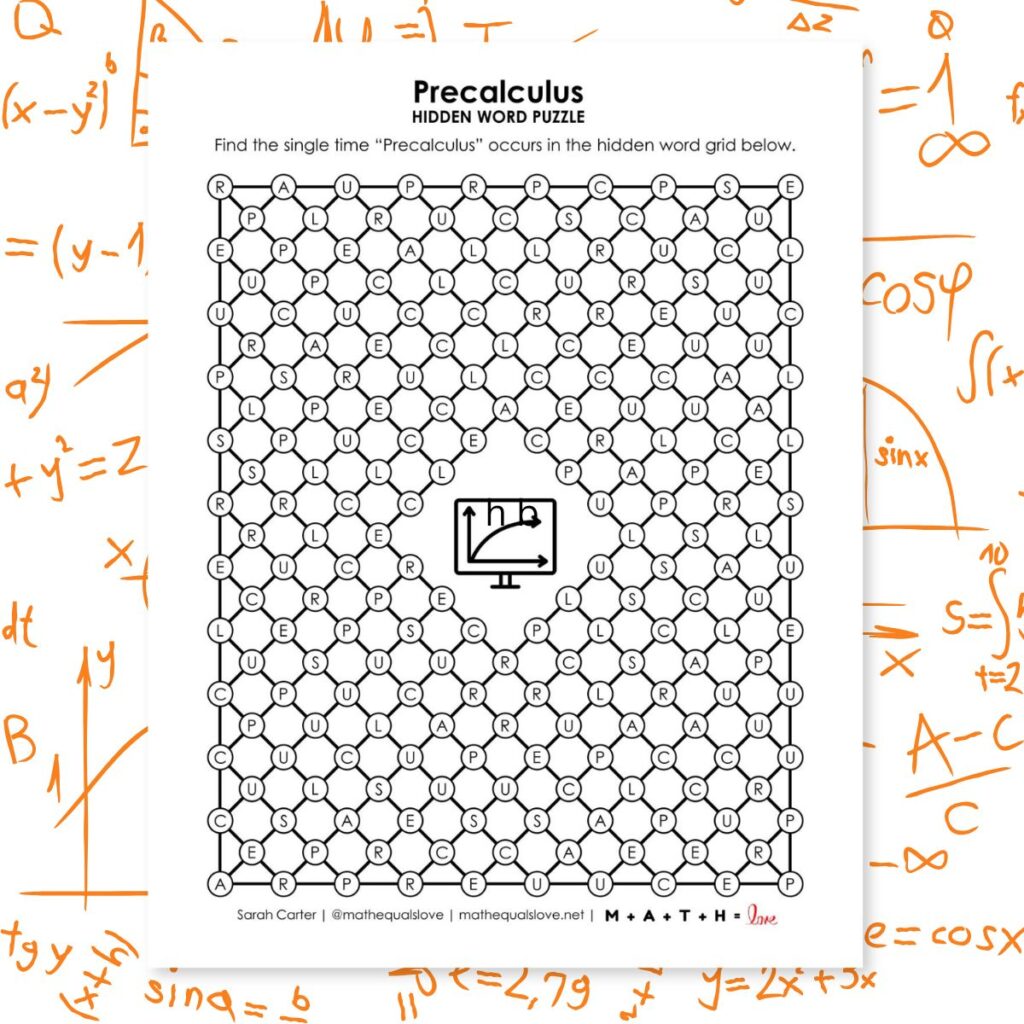 precalculus hidden word puzzle.