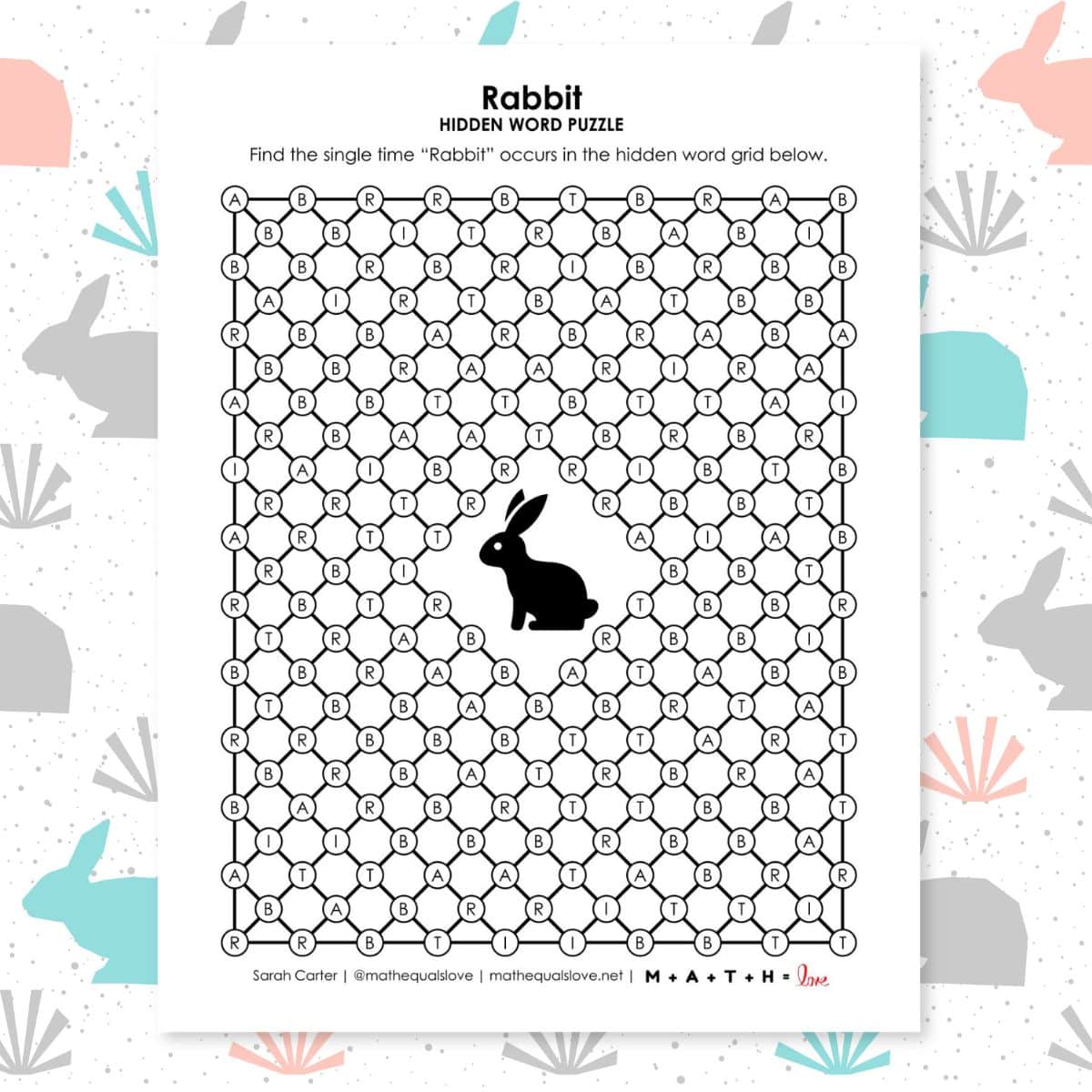 rabbit hidden word puzzle for spring.