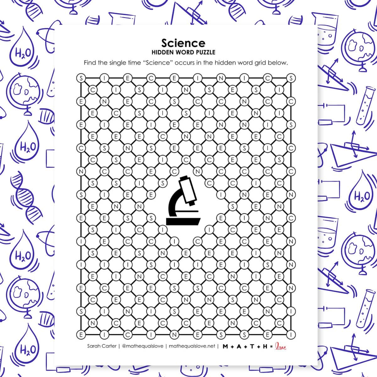 science hidden word puzzle.