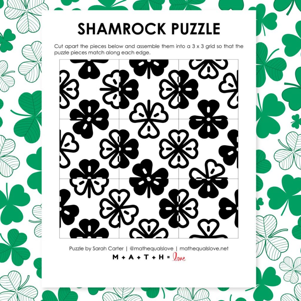 shamrock edge matching puzzle for st patrick's day.
