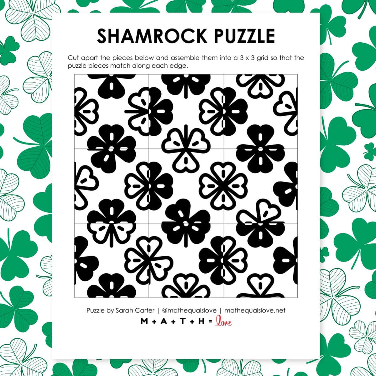 shamrock edge matching puzzle for st patrick's day.