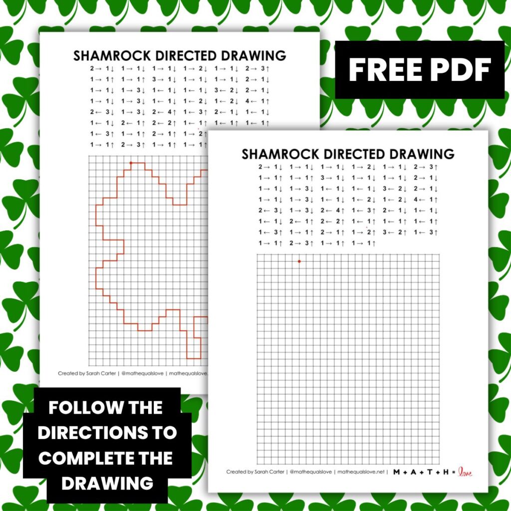 shamrock directed drawing worksheet for st. patrick's day.