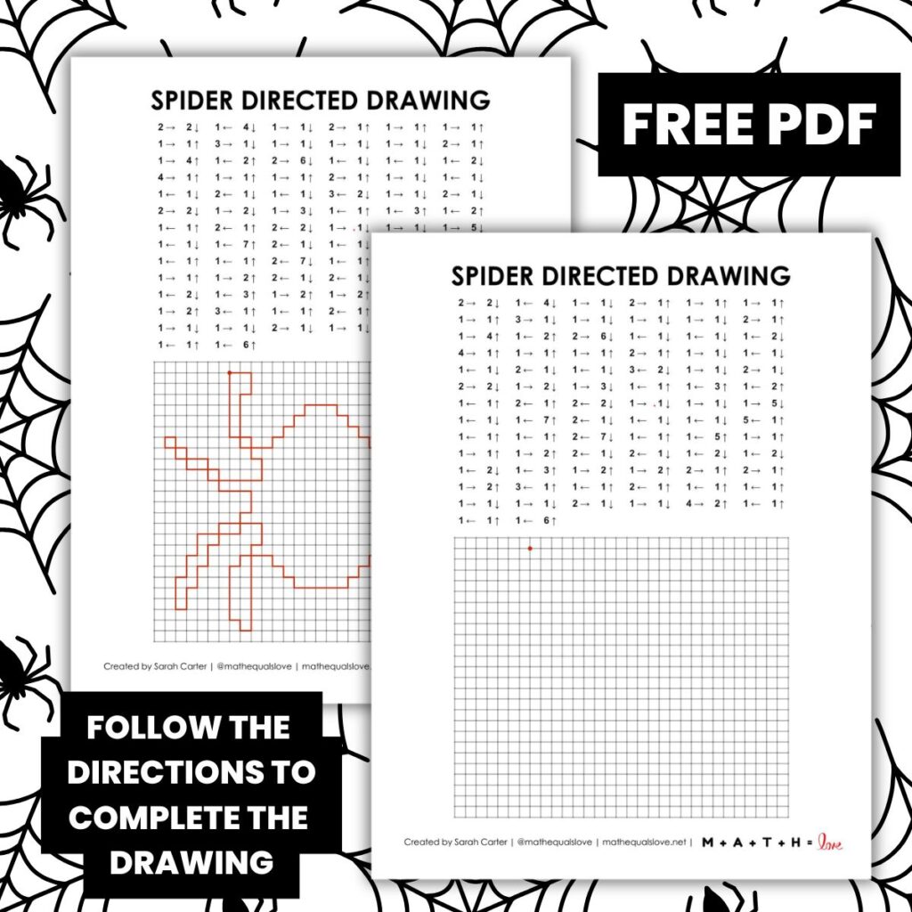 spider directed drawing worksheet for halloween activity.