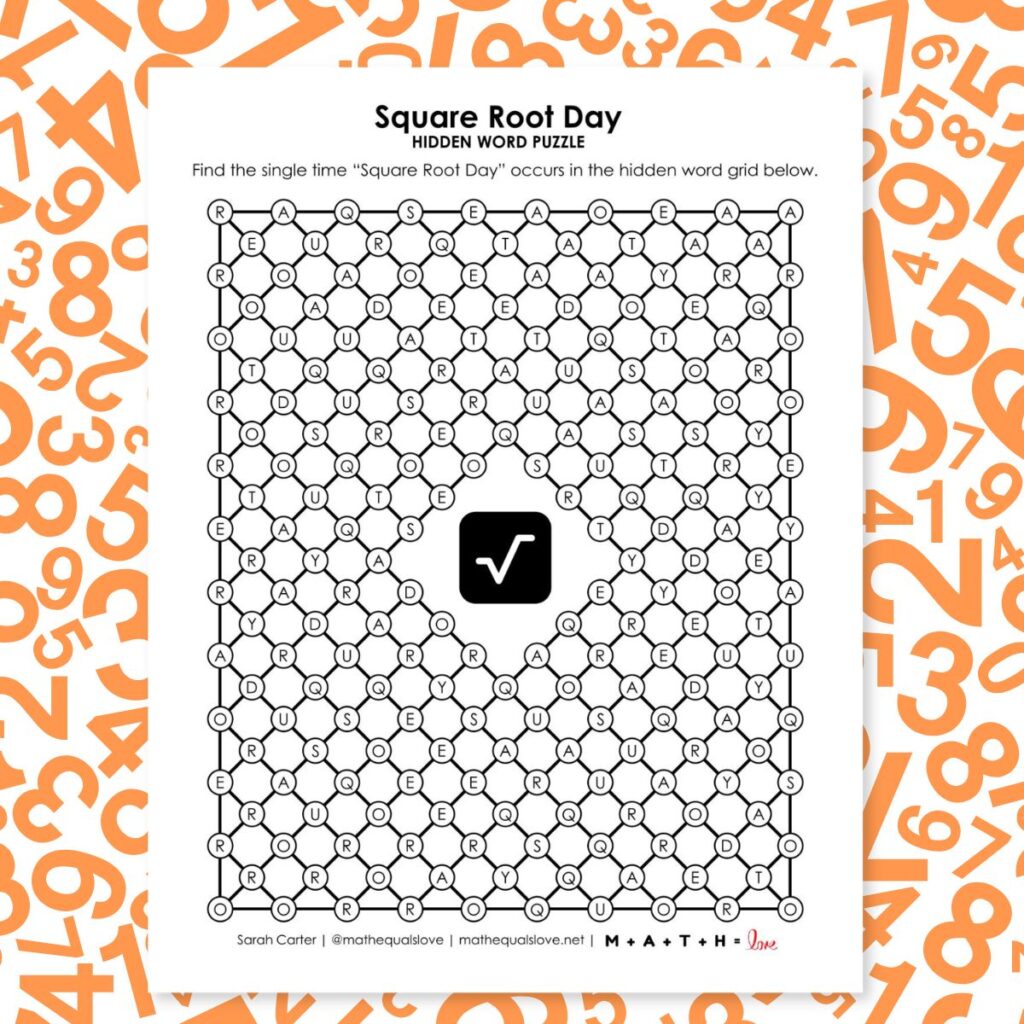 square root day hidden word puzzle.