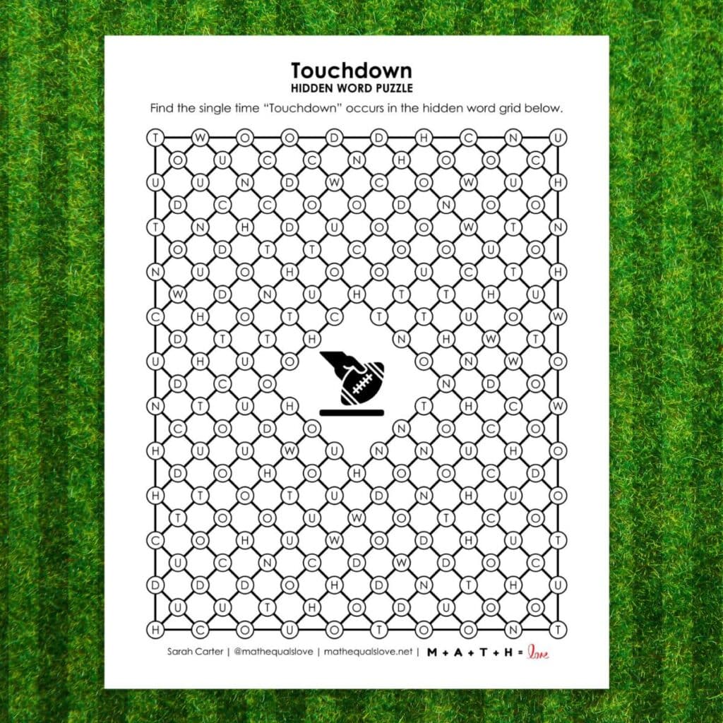 touchdown football hidden word puzzle.