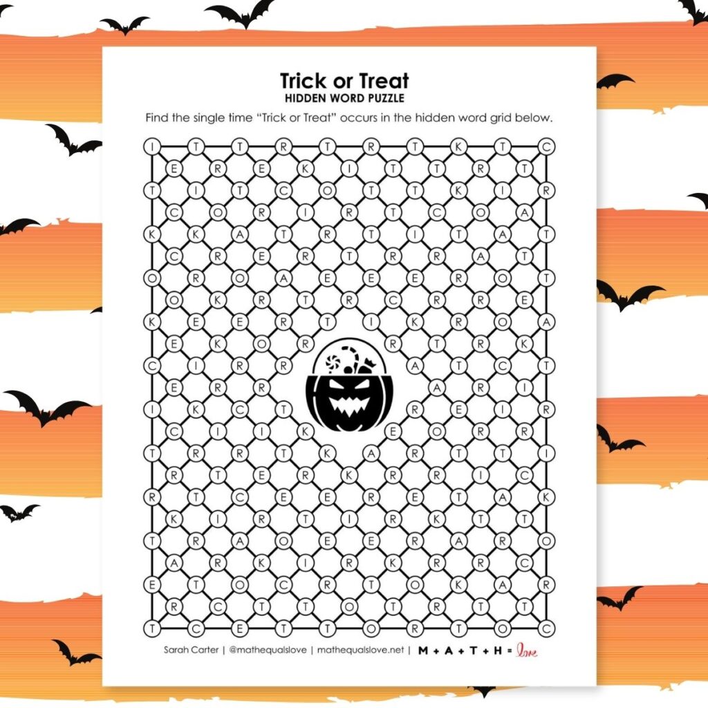 trick or treat hidden word puzzle for halloween.