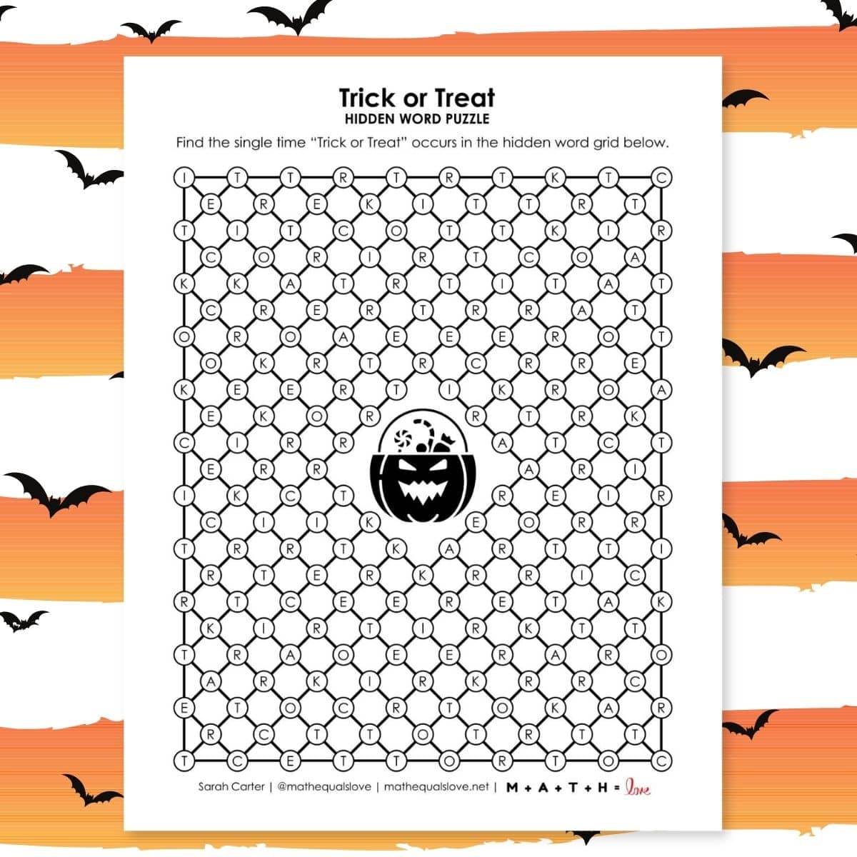 trick or treat hidden word puzzle for halloween.