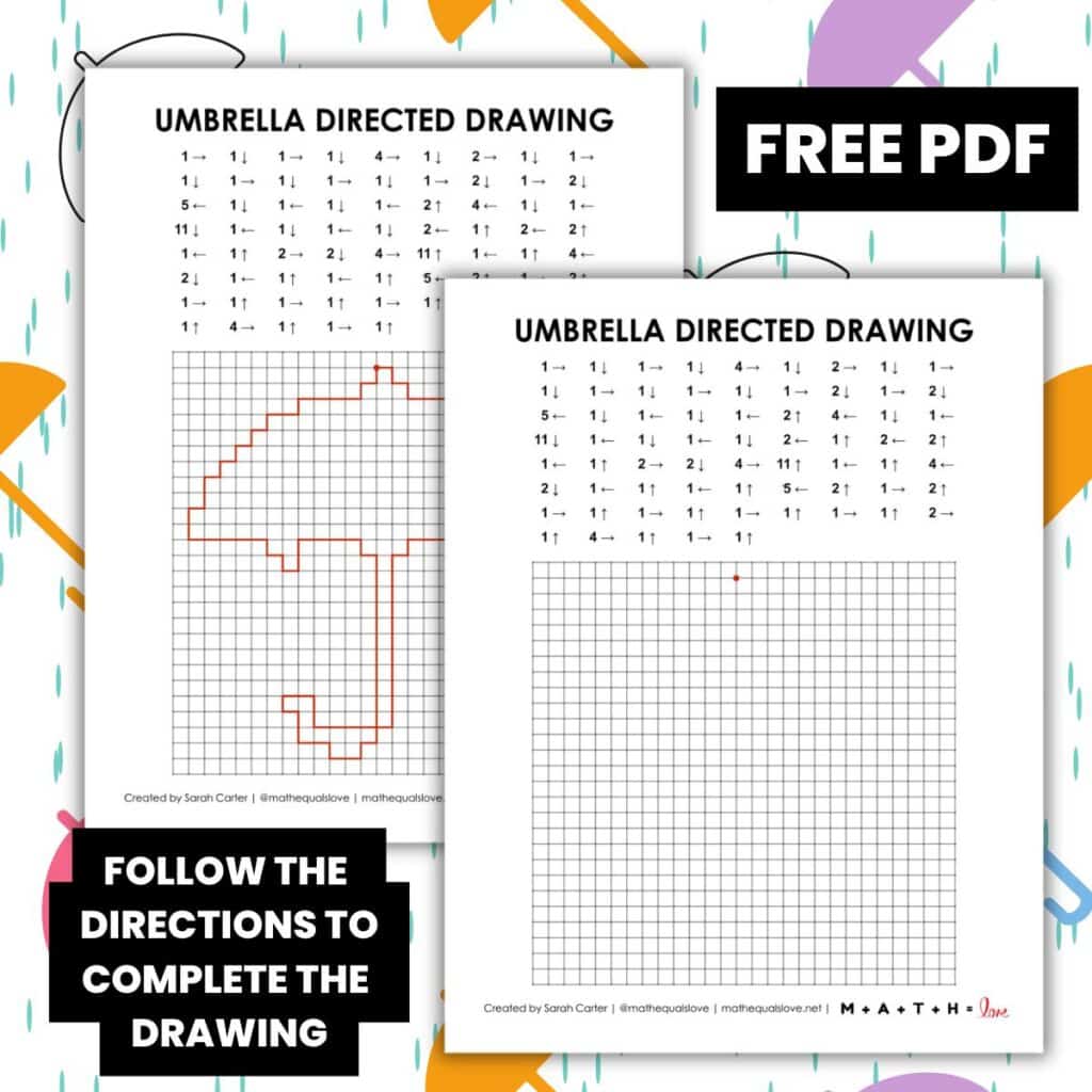 umbrella directed drawing worksheet for rainy day.