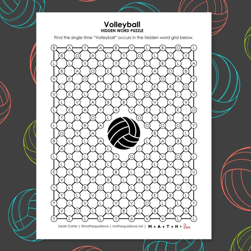 volleyball hidden word puzzle.