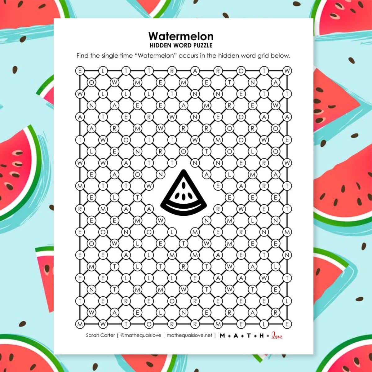 watermelon hidden word puzzle for summer.