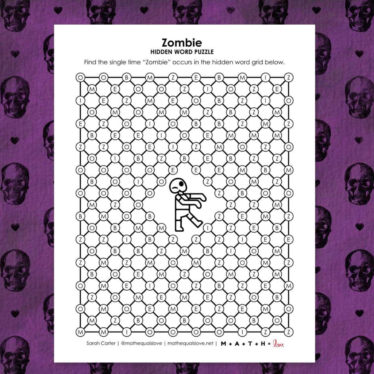 zombie hidden word puzzle for halloween.
