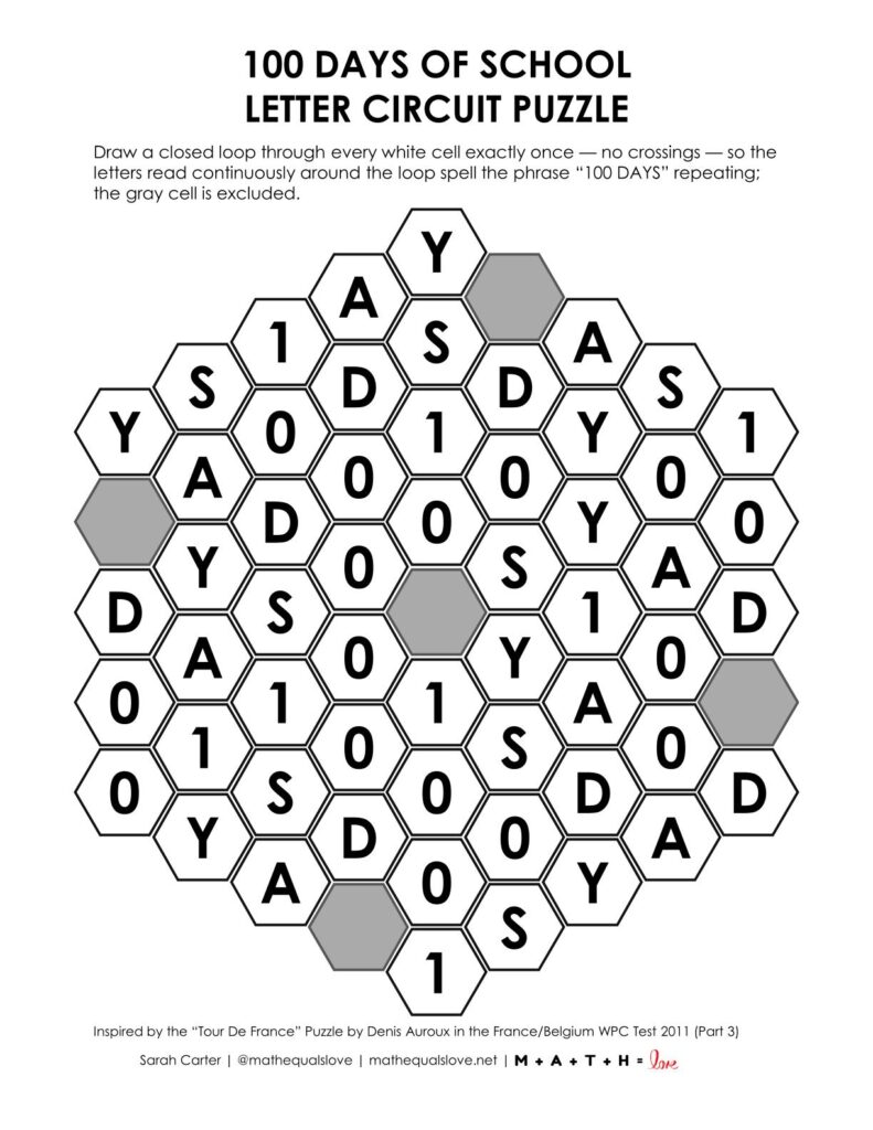 100 days of school letter circuit puzzle.