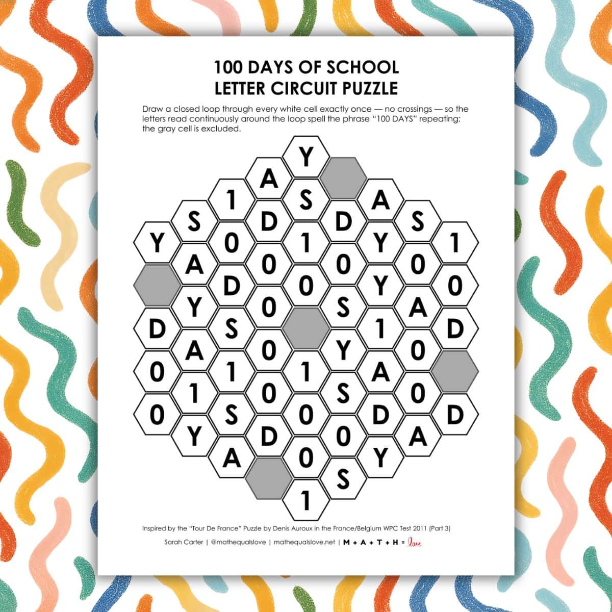 100th day of school letter circuit puzzle.