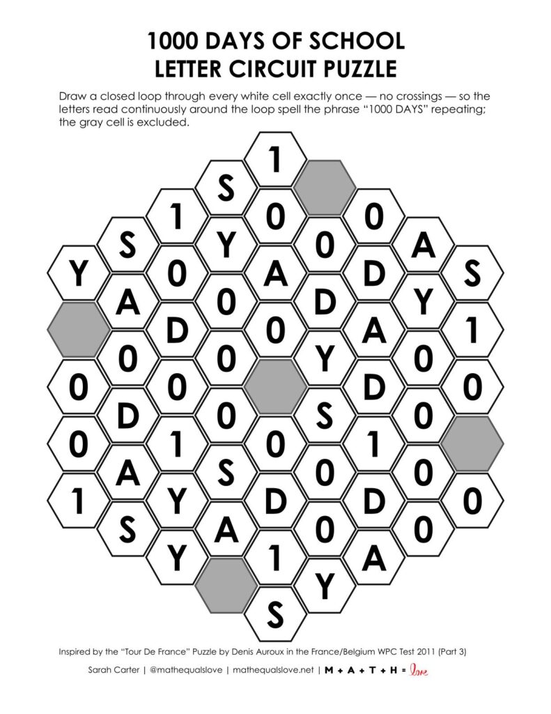 1000 days of school letter circuit puzzle.