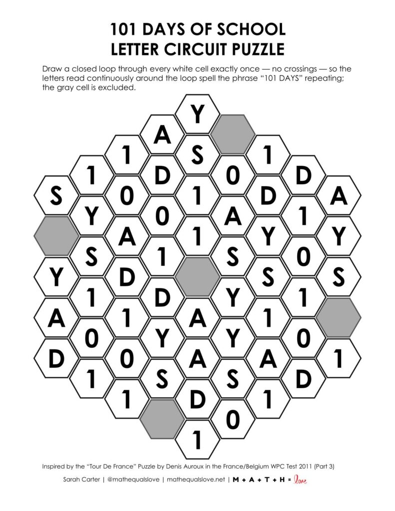 101 days of school letter circuit puzzle.