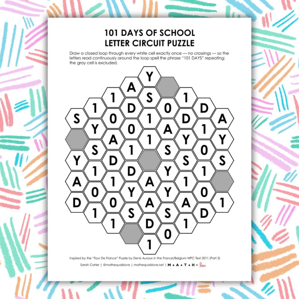 101st day of school letter circuit puzzle.