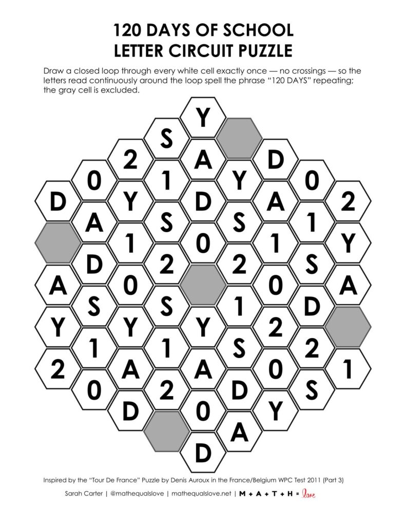 120 days of school letter circuit puzzle.