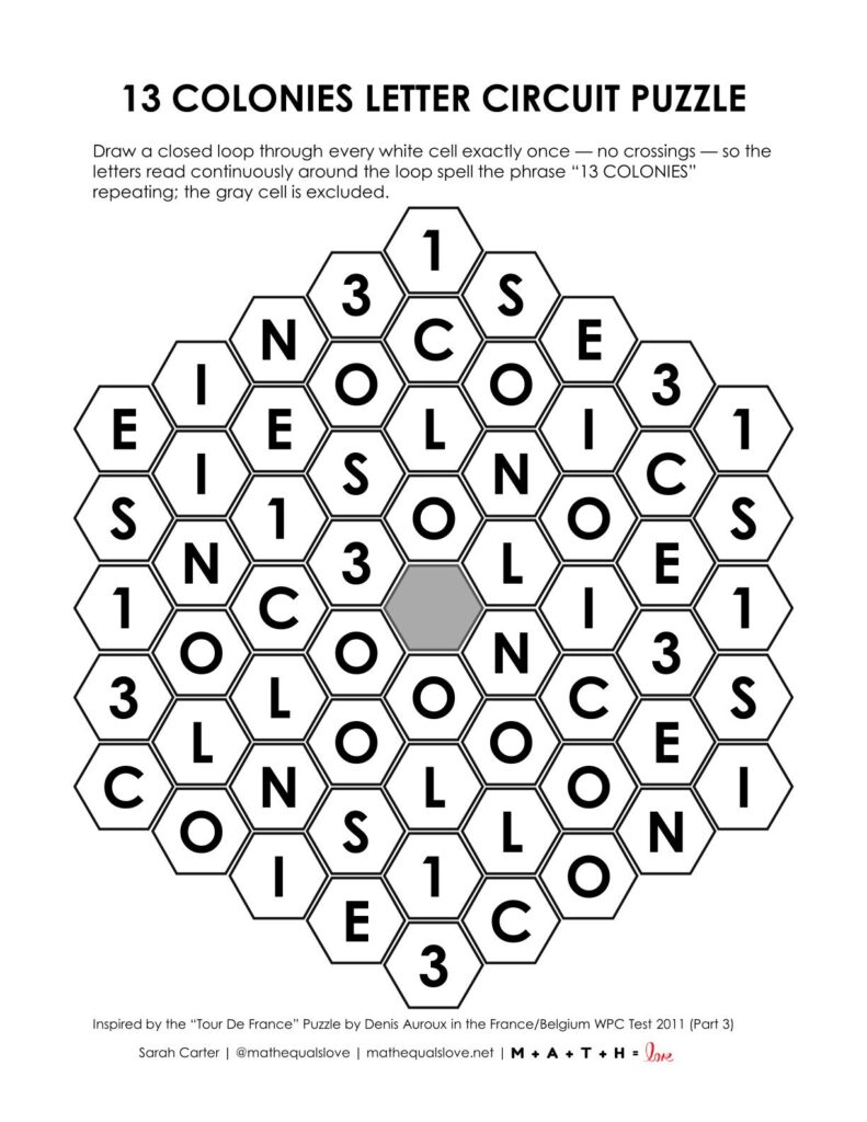 13 colonies letter circuit puzzle.