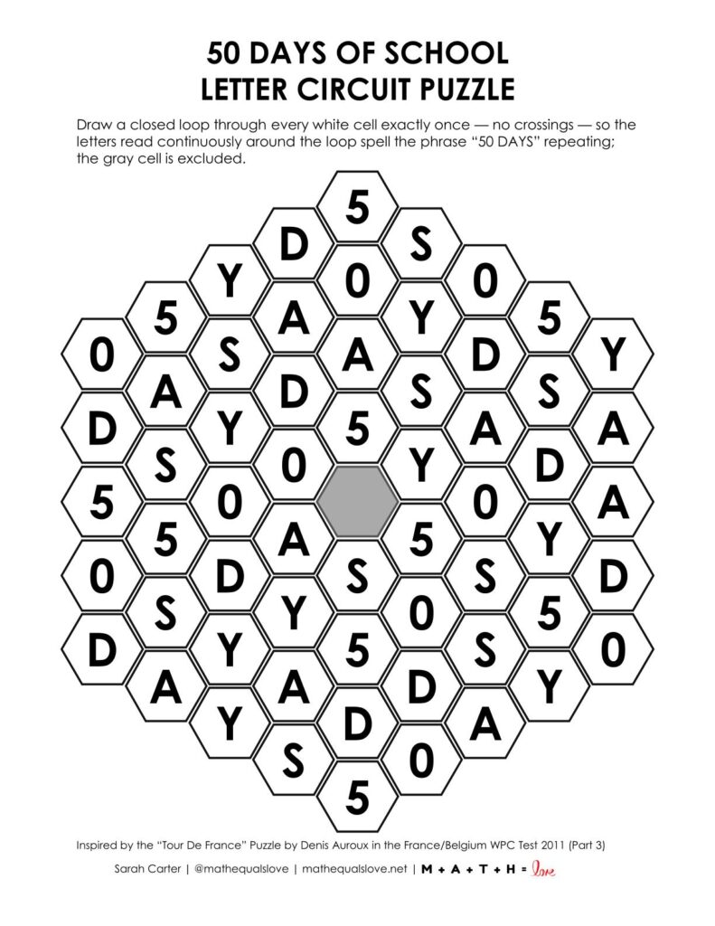 50 days of school letter circuit puzzle.