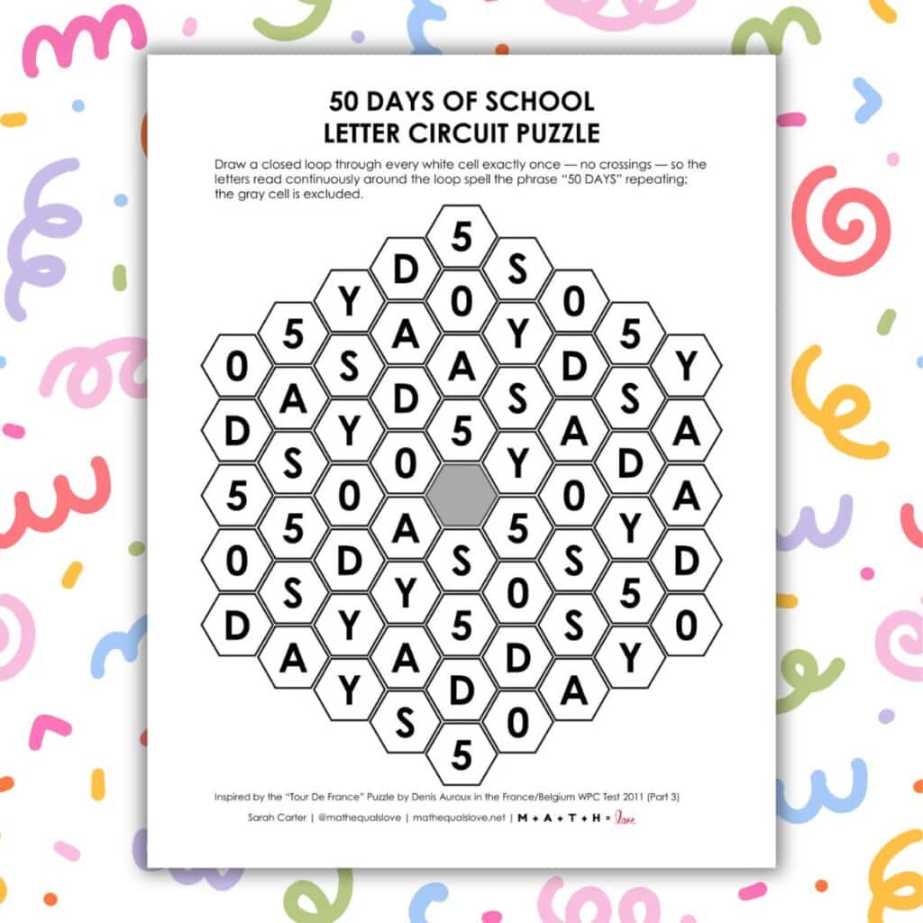 50th day of school letter circuit puzzle.