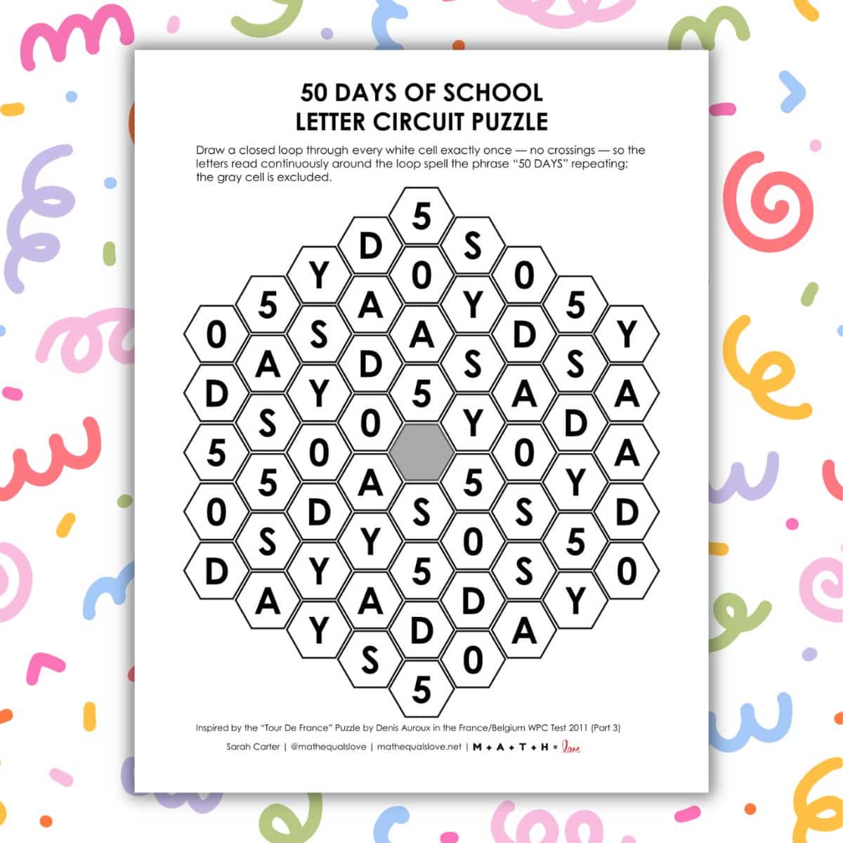 50th day of school letter circuit puzzle.