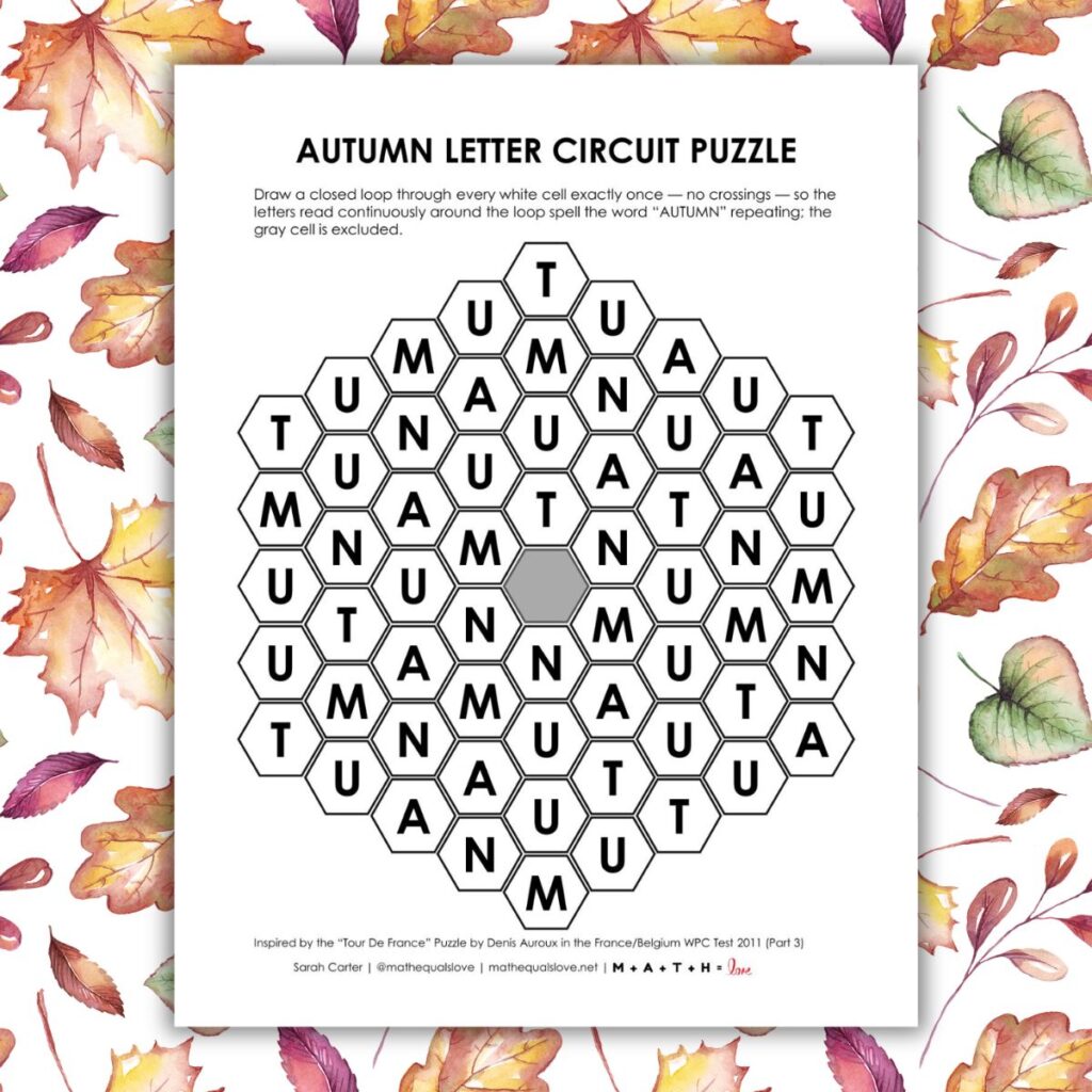 autumn letter circuit puzzle for fall.
