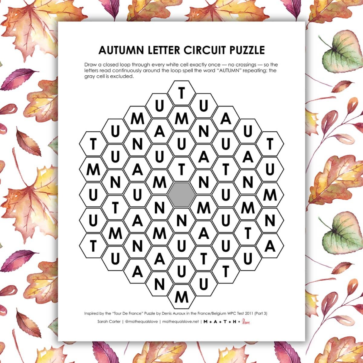 autumn letter circuit puzzle for fall.