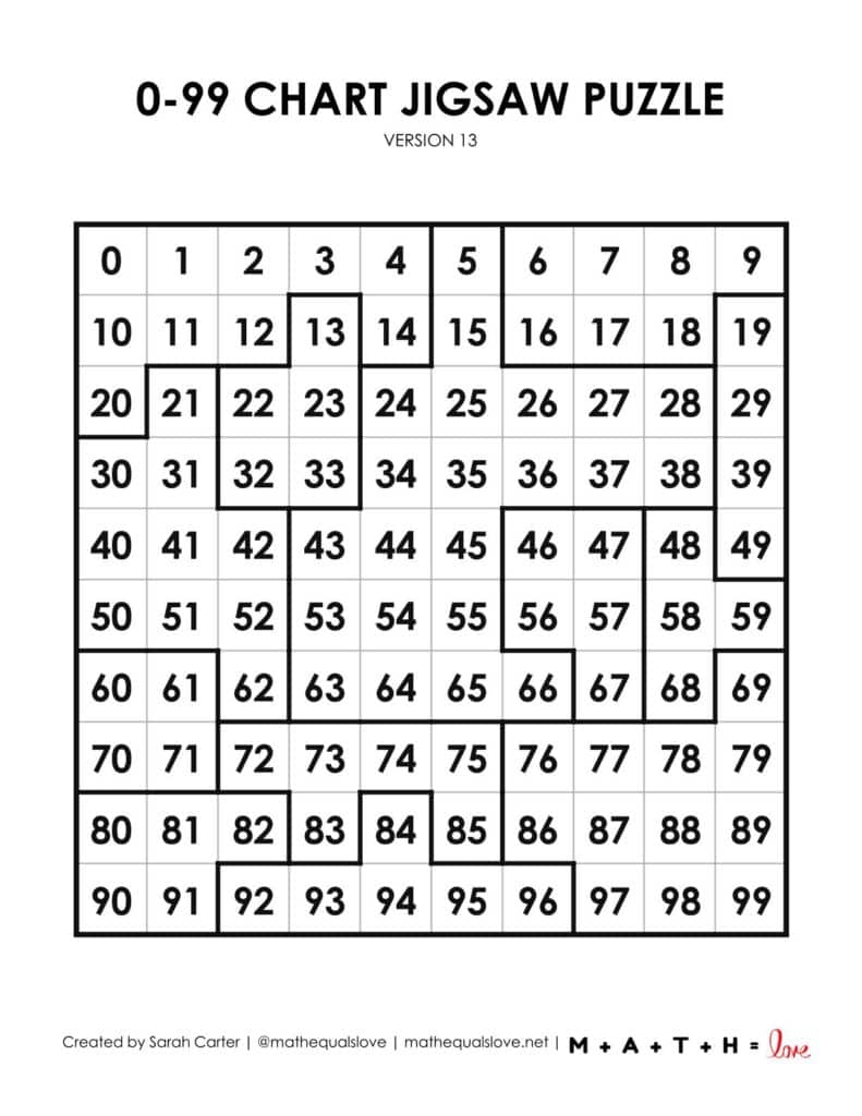 0-99 number chart jigsaw puzzle.