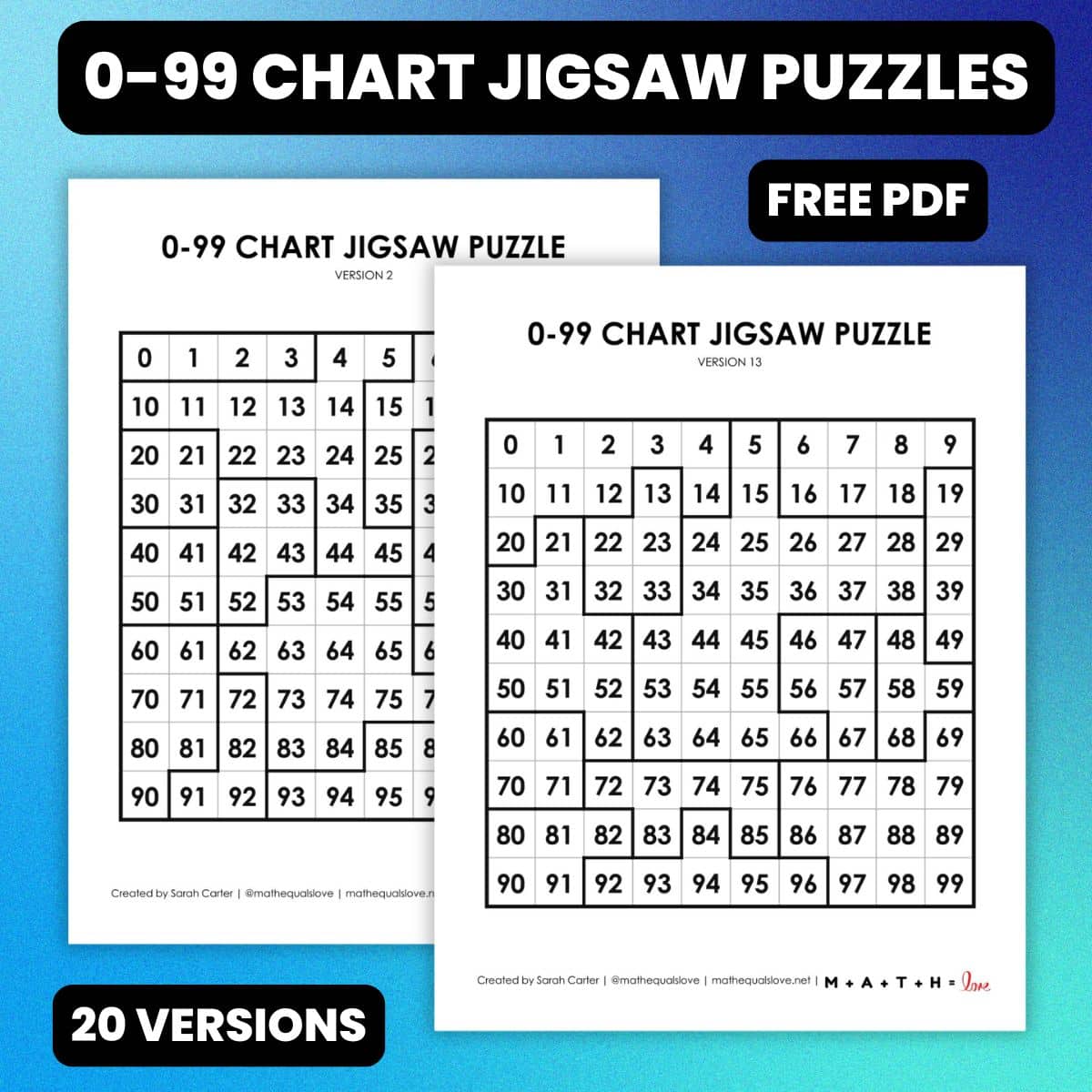 Number Chart Jigsaw Puzzles | Math = Love