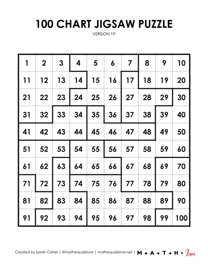 100 chart jigsaw puzzle activity,