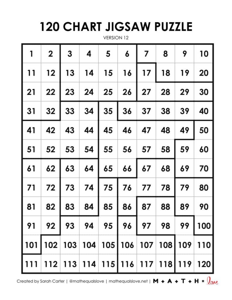 120 chart jigsaw puzzle activity.