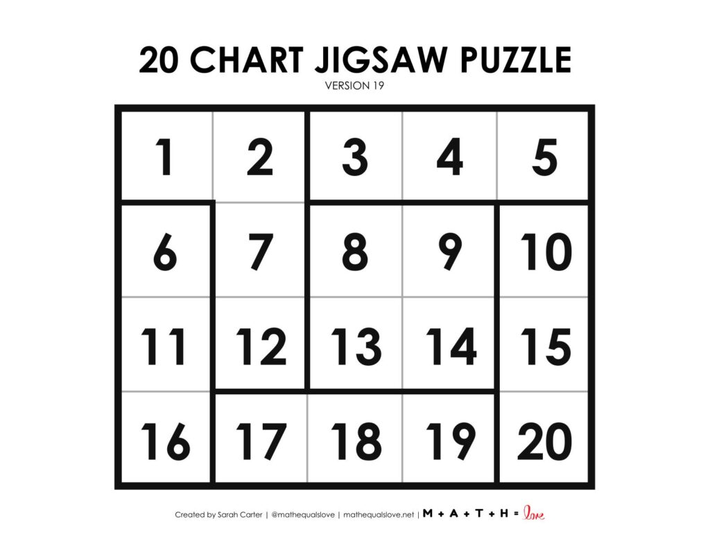 20 number chart jigsaw puzzle.