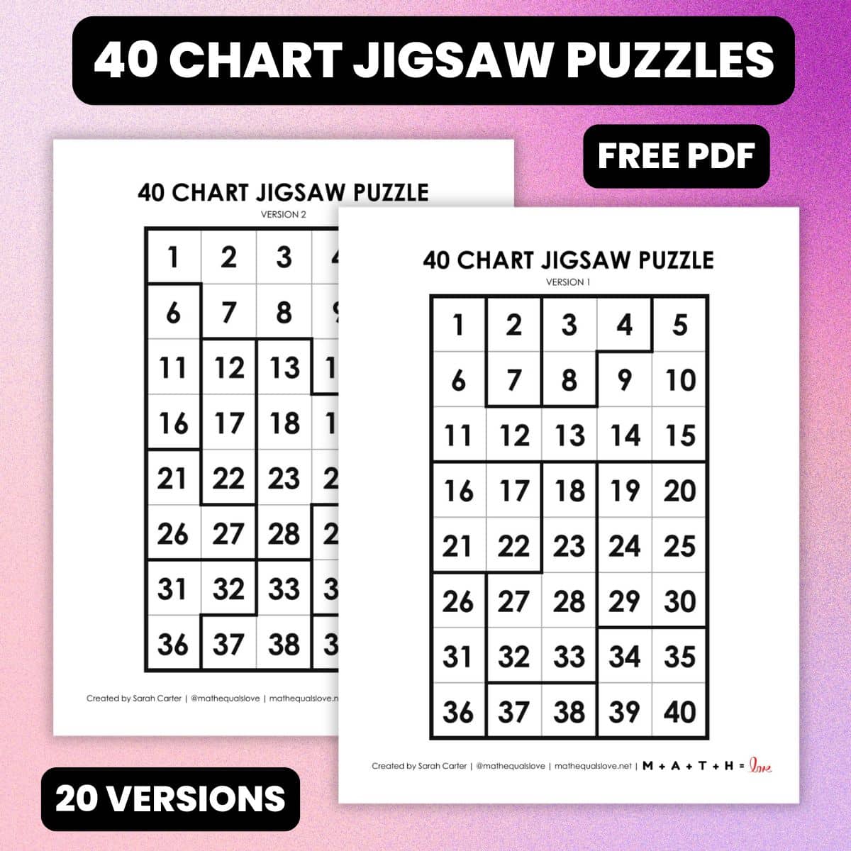 Number Chart Jigsaw Puzzles | Math = Love