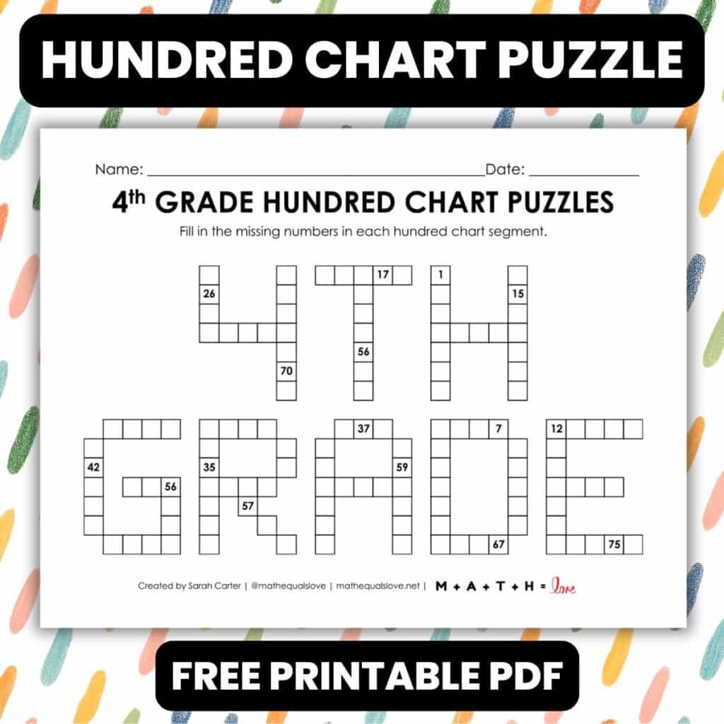 4th grade hundred chart puzzle worksheet.